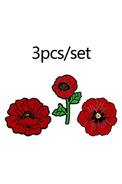 Choice 1 3pcs/set Red Poppy Flowers Enamel Pines Plant Brooch Metal Pins Badg...