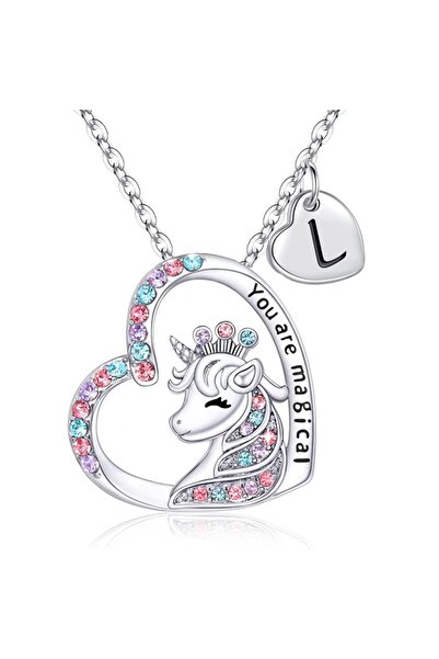 Choice قلادة يونيكورن بحرف L، قلادة حصان ساحرة، هدية مثالية لأعياد ميلاد الفتيات
