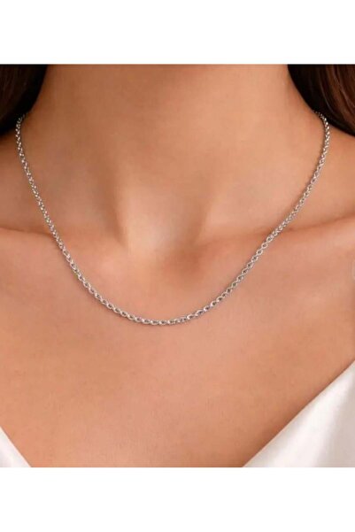 Store Non-Tarnish Steel Necklace - Silver Color Twist Model (Rope Chain) Adju...