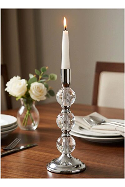 ALQANNAS حامل شموع من الكريستال الفضي بقاعدة من الفولاذ المقاوم للصدأ | حامل ...