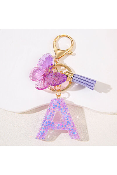 Choice A Cute purple keychain fringe butterfly initials keychain uppercase En...