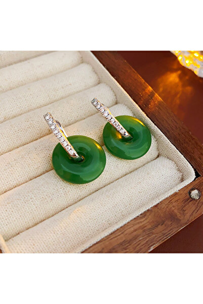 Choice HE19166-1 أقراط حلقية من اليشم والزمرد بتصميم صيني حديث، دائرية مجوفة،...