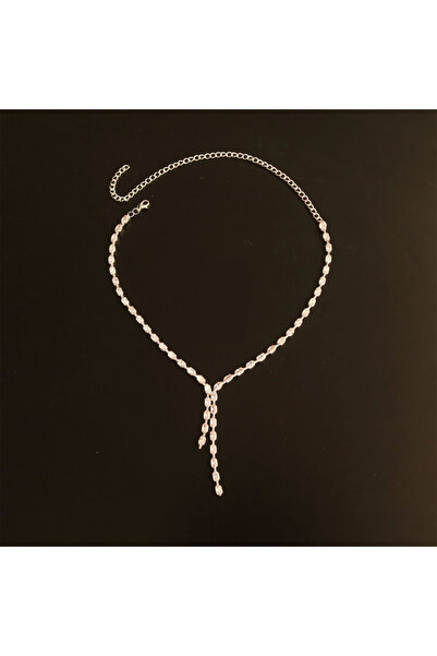 Choice قلادة طويلة مطلية بالفضة على شكل حرف Y، مرصعة بأحجار الراين، سلسلة تشو...