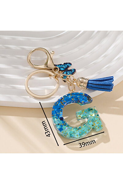 Choice G 1pc Alloy Alphabet Initial Keychain Royal Blue Butterfly & Tassel Le...