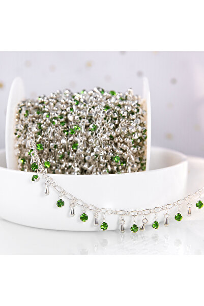Choice سلسلة من الخرز الكريستالي الأخضر الفضي بطول 50 سم، مع خرز زجاجي، وسلسل...