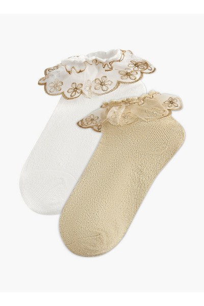 Celeste Pack of 2 Girls Socks with Embroidered Frill Ramadan Collection