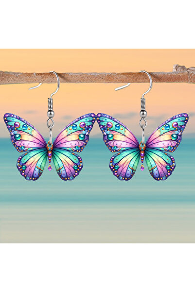 Choice أقراط أكريليك جديدة للنساء بتصميم فراشة مرصعة بأحجار كريمة زرقاء ملونة...