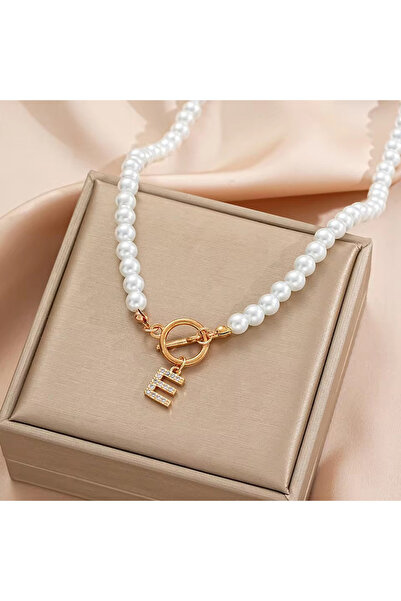 Choice قلادة تشوكر أنيقة مزينة بحرف أولي مرصع بالكريستال واللؤلؤ الصناعي، منا...