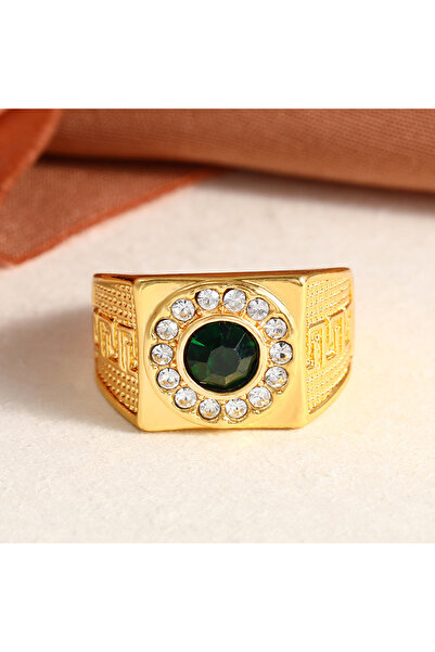 Choice 8 Z396 Fashion Classic Men's Gold Colour Ring with Green Cubic Zirconi...