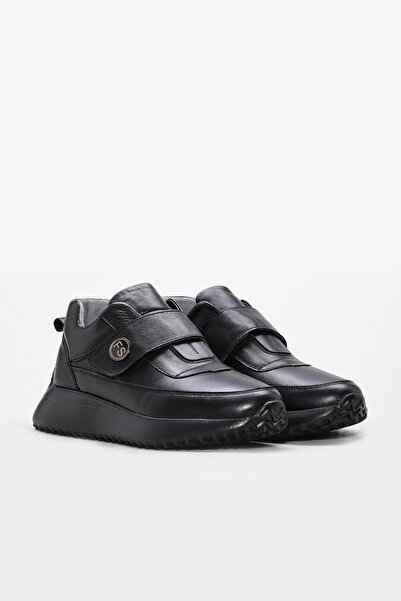 TUGERDİ Black Inside and Outside Genuine Leather Velcro Lightweight Sole Casu...
