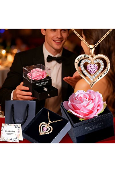 Choice قلادة حمراء بتصميم رقم ٢ مع علبة هدايا على شكل وردة، هدية مثالية للحبي...