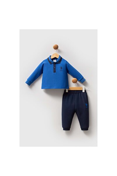 U.S. Polo Assn. Kids طقم سويت شيرت بياقة ياكالي من يو اس بولو أزرق بلون الكوبالت