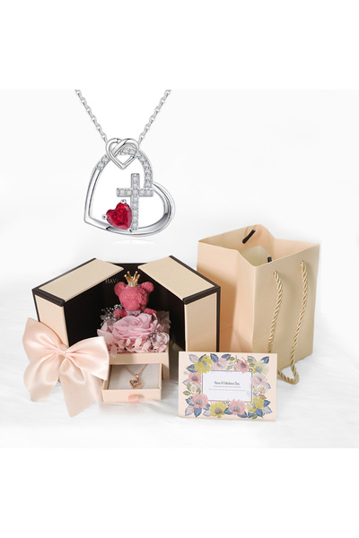 Choice 167-Red Heart Copper Zircon Pendant Necklaces With Cute Bear Rose Flow...