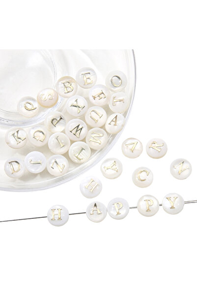 Choice مجموعة من 26 قطعة من خرز حروف الصدف الطبيعي، مقاس 8 مم، بنمط 1، مع خرز...