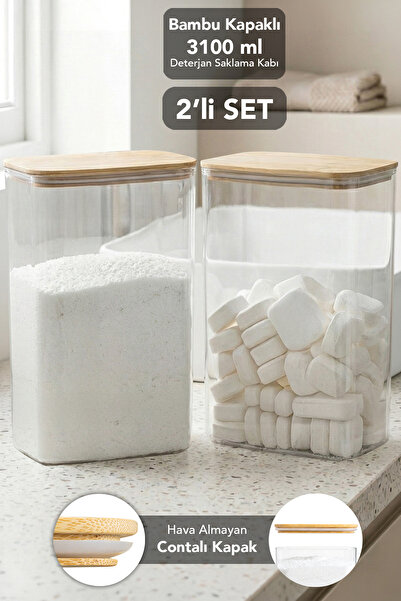 Meleni Home 2 Adet Aura Deterjan Saklama Kutusu - Hava Almaz Bambu Kapak Toz ...