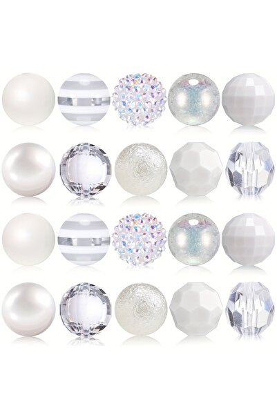 Choice8 White 20 Pcs Chunky Bubblegum Beads Fal Beads Pen Beads Large Rhinest...