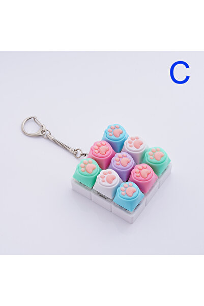 Choice C Cute Cat Claw Keychain 9 Keys Keyboard Decompression Toys DIY Keyboa...