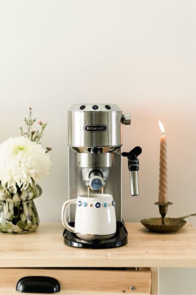 Yarenural Ceramic Blue Charm 24 K Gercek Altın Dekorlu El Yapımı Seramik Finc...