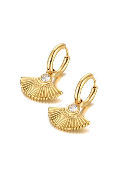 Choice E22160G-White Lokaer أقراط حلقية مفتوحة سميكة على شكل مروحة مطلية بالذ...