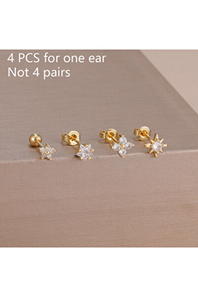 Choice Gold-White-4PCS 4PCS Gold Plated Zircon Heart Star Stud Earrings Set F...