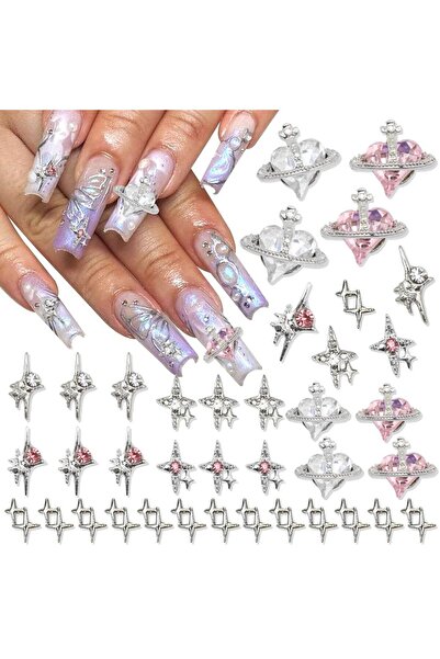 Choice TZ-203 70 قطعة من تعليقات الأظافر ثلاثية الأبعاد على شكل كوكب وردي، أح...