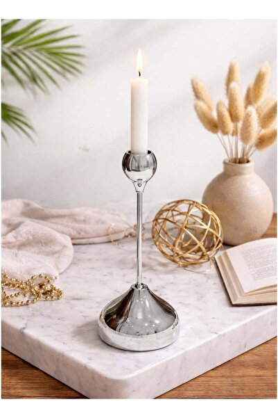 ALQANNAS حامل شموع أنيق من الفولاذ المقاوم للصدأ الفضي، حامل زخرفي عصري طويل ...