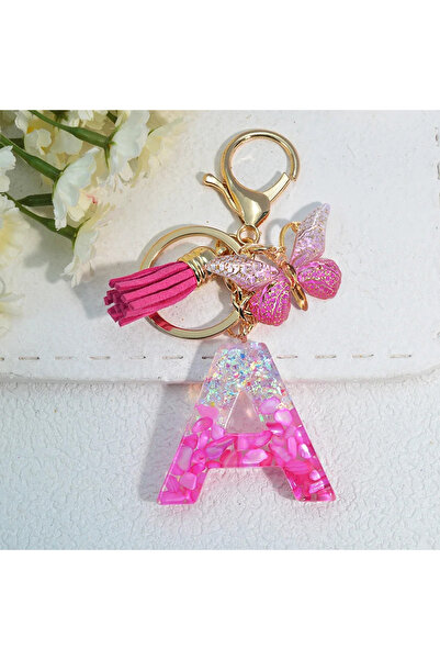 Choice A Gradient Pink Jewelry Letter Keyring Resin Letter Keychain with Frin...