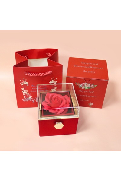 Choice red Rose Flower Rotating Jewelry Box Case Valentines Day Wedding Party...