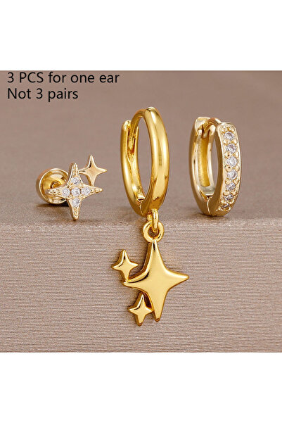 Choice Gold-White-3PCS 3PCS New Mini Crystal Star Earrings For Women 14K Gold...