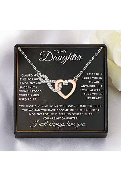 Choice قلادة قلب مطلية بالزركونيا بلونين، بتصميم "هدية لابنتي" - مع نص