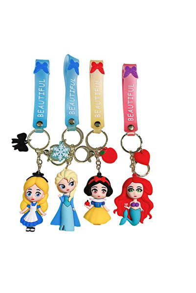 Choice مجموعة من 4 سلاسل مفاتيح أميرات أفلام الكرتون، بطول 6 سم، تضم شخصيات إ...