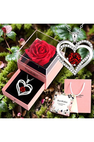 Choice قلادة حمراء بتصميم رقم 1 مع علبة هدايا على شكل وردة، هدية مثالية للحبي...