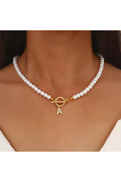 Choice قلادة تشوكر أنيقة مزينة بحرف أولي مرصع بالكريستال ولؤلؤ صناعي، مناسبة ...