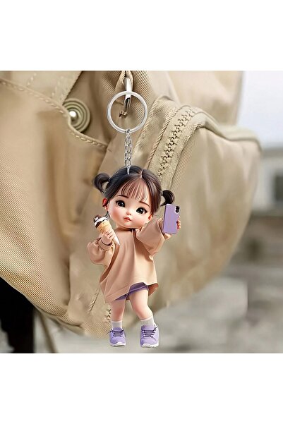 Choice C 1 cute acrylic girl keychain, 2D flat, holiday gift, backpack access...