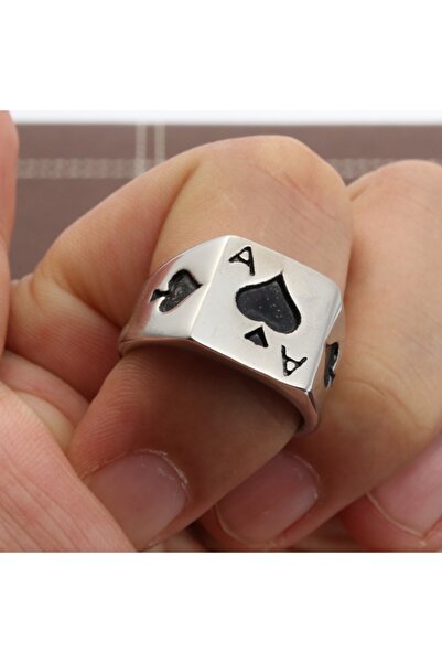Choice خاتم فضي جديد بسيط قابل للتعديل بتصميم مربع على شكل ورقة الآس من لعبة ...
