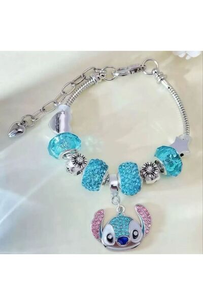 Choice طقم سوار وقلادة مرصعة بأحجار الراين بتصميم ستيتش الكرتوني اللطيف، مجوه...