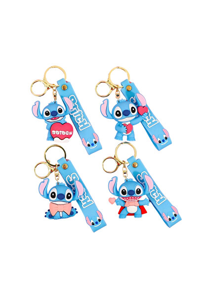 Choice 6 cm 4pcs Warm Pink Heart Series Stitch Keychain 3D PVC Figure with Bl...