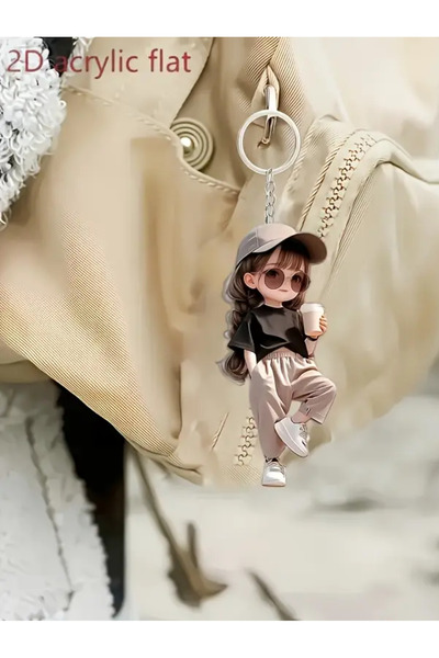 Choice B 1 cute acrylic girl keychain, 2D flat, holiday gift, backpack access...
