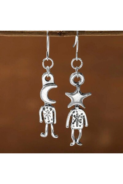 Choice EH5463-2 Chic Moon & Star Cute Figure Earrings Asymmetry Whimsical Cha...