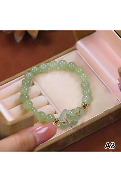 Choice A3 Fashion Double Ring Interlocking Hetian Jade Beaded Bracelet Female...