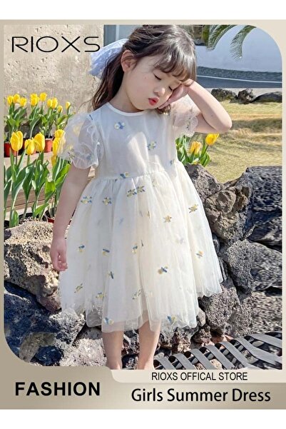 RIOXS فستان توتو للبنات الصغيرات، فستان تول صيفي منفوش بأكمام منفوخة وقصة واس...