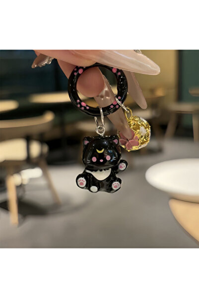 Choice black Cute Kitty Keychain With Bell Mini Kitten Charm Resin Cat Pendan...