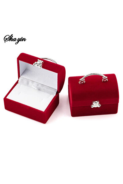 Choice صندوق مجوهرات صغير أحمر مكون من قطعة واحدة، صندوق خاتم زفاف مخملي، صند...