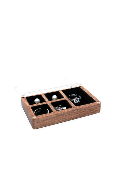 Choice علبة عرض وتغليف مجوهرات من خشب الجوز C12، لتخزين وعرض الخواتم والأقراط...