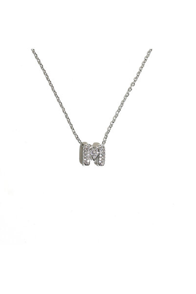 Choice M Silver Color Bubble Letter Necklace for Women Ballon Initials Neckla...