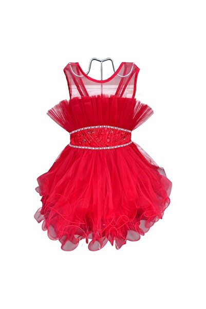 OEM Elegant Dress with Train Red Color 7 Years