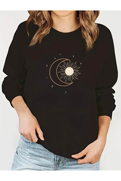 FUFLUNS سترة رياضية فضفاضة بطباعة الشمس والقمر للنساء/الرجال بياقة دائرية