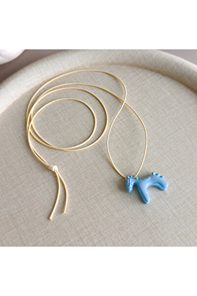 Choice قلادة طويلة أنيقة باللون الأزرق مزينة بقلادة حصان ملونة للنساء، سلسلة ...