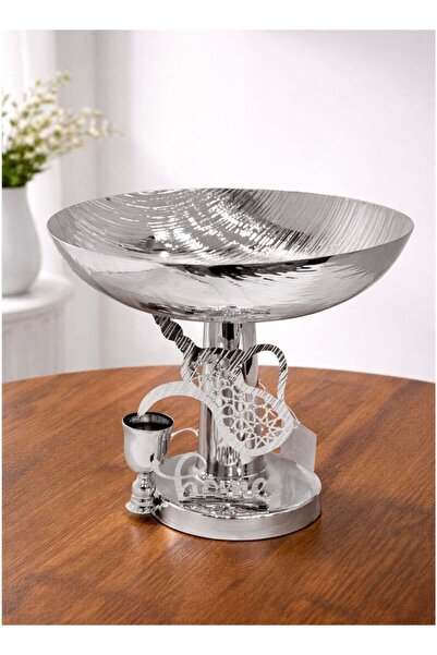 ALQANNAS Luxury Silver Sweets & Pastry Serving Tray with Decorative Base | Me...