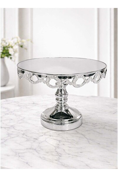ALQANNAS Elegant Silver Cake Stand with Mirrored Top | Large Size Decorative ...